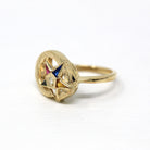 Vintage OES Ring - Retro 10k Yellow Gold Genuine Diamond Created Stone Statement - Circa 1960s Size 5 3/4 Order Of The Eastern Star Jewelry