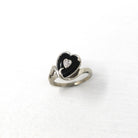 Vintage Onyx Ring - Retro 10k White Gold Genuine Black Gem & Diamond Statement - Circa 1960s Era Size 5 Heart Shaped 60s Love Fine Jewelry