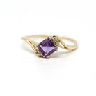 Genuine Amethyst Ring - Estate 10k Yellow Gold Square Faceted Purple Gemstone - Modern Circa 2000s Size 12 Diamond Bypass Fine Jewelry