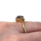 Genuine Amethyst Ring - Estate 10k Yellow Gold Square Faceted Purple Gemstone - Modern Circa 2000s Size 12 Diamond Bypass Fine Jewelry