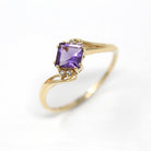 Genuine Amethyst Ring - Estate 10k Yellow Gold Square Faceted Purple Gemstone - Modern Circa 2000s Size 12 Diamond Bypass Fine Jewelry