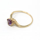 Genuine Amethyst Ring - Estate 10k Yellow Gold Square Faceted Purple Gemstone - Modern Circa 2000s Size 12 Diamond Bypass Fine Jewelry