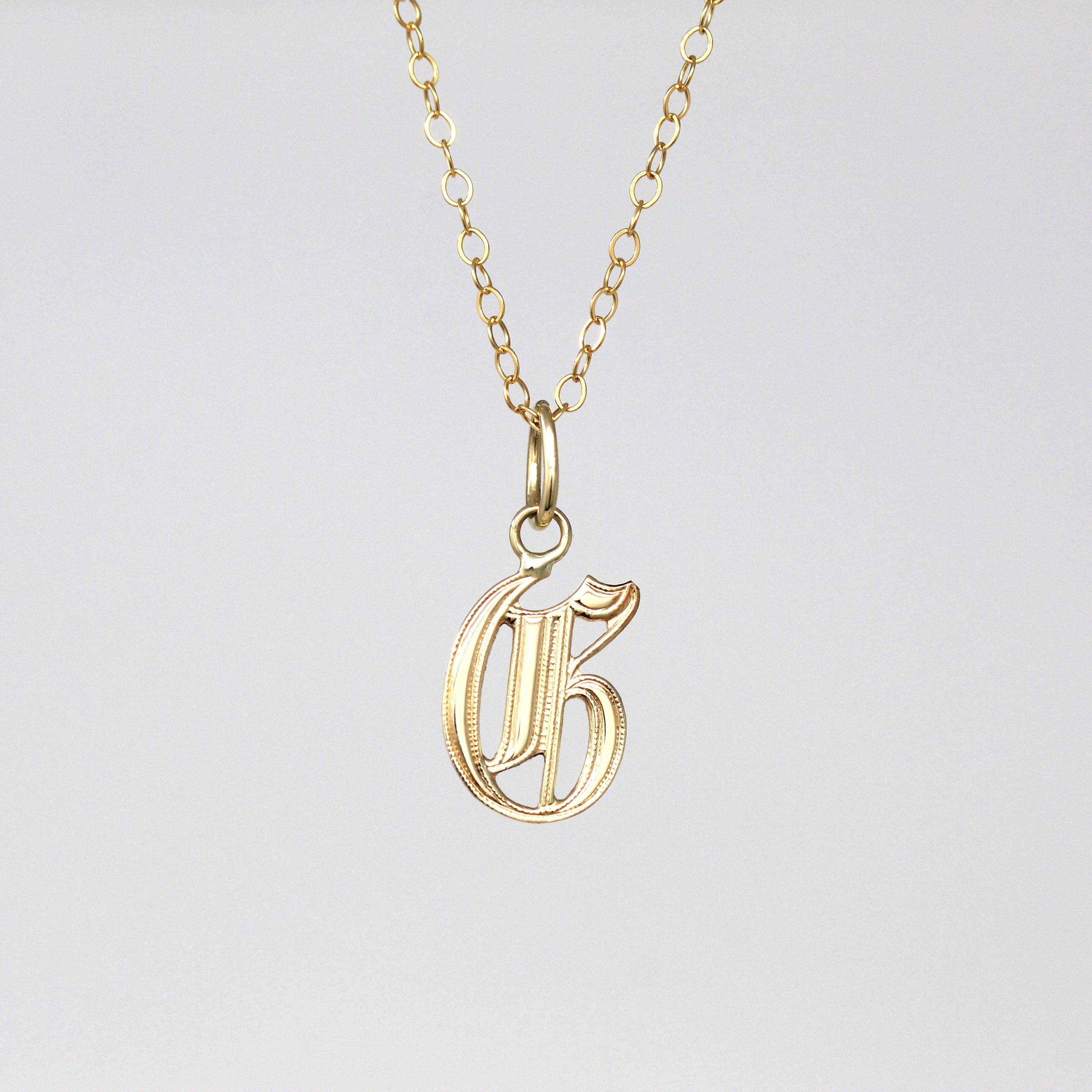 Letter "G" Charm - Art Deco 10k & 14k Yellow Gold Initial Old English Pendant Necklace - Vintage Circa 1930s Era Personalized Fine Jewelry