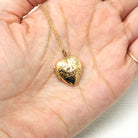 Vintage Heart Locket - Retro 9ct Yellow Gold Keepsake Pendant Necklace - Circa 1960s Era Engraved Designs Photograph Fine English Jewelry