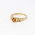 Simulated Citrine Ring - Retro 10k Yellow Gold Orange Round Glass Stone - Circa 1940s Era Size 3 3/4 Children's Baby November Fine Jewelry