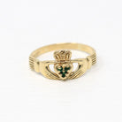 Emerald Claddagh Ring - Estate 10k Yellow Gold Heart Clasped Hand Crown - Modern 2000s Era Size 10 1/4 Friendship Love Loyalty Irish Jewelry