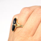 Genuine Onyx Ring - Retro 10k Yellow Gold Black Oval Cut Gemstone - Vintage Circa 1940s Era Size 6 1/2 Diamond Gem Statement Fine Jewelry