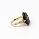 Genuine Onyx Ring - Retro 10k Yellow Gold Black Oval Cut Gemstone - Vintage Circa 1940s Era Size 6 1/2 Diamond Gem Statement Fine Jewelry