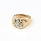 Vintage Freemason Ring - Retro 10k Yellow & White Gold Masonic Fraternity - Circa 1940s Era Size 10 1/4 Compass Letter "G" Statement Jewelry