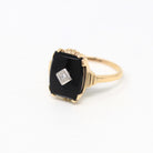 Genuine Onyx Ring - Retro 10k Yellow Gold Black Fancy Cut Gemstone - Vintage Circa 1960s Era Size 8 1/2 Diamond Statement Fine B&F Jewelry