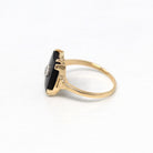 Genuine Onyx Ring - Retro 10k Yellow Gold Black Fancy Cut Gemstone - Vintage Circa 1960s Era Size 8 1/2 Diamond Statement Fine B&F Jewelry