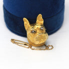 Antique Dog Brooch - Victorian 14k Yellow Gold Pin - Vintage Circa 1890s Era Fashion Accessory Fine Animal Diamond French Bulldog Jewelry