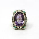 Art Deco Amethyst Ring - Vintage 14k Yellow Gold Genuine Purple Gemstone - Circa 1930s Era Size 5 1/4 Seed Pearl Halo Enamel Fine Jewelry