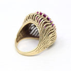 Created Pink Sapphire Ring - Retro 10k Yellow Gold Faceted 15.50 CT Stone - Vintage Circa 1970s Size 7 Woven Cocktail Statement Fine Jewelry