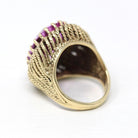 Created Pink Sapphire Ring - Retro 10k Yellow Gold Faceted 15.50 CT Stone - Vintage Circa 1970s Size 7 Woven Cocktail Statement Fine Jewelry