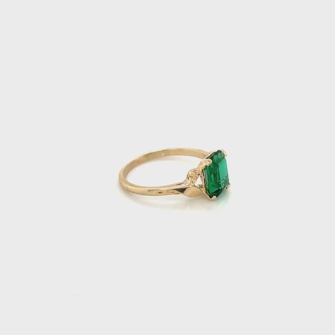 Simulated Emerald Ring - Vintage 10k Yellow Gold Green Glass Marquise Stone - Retro Circa 1940s Size 6.5 May Birthstone Color Jewelry