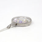 Gemstone Shaker Locket - Handcrafted Sterling Silver Lucite Pendant Necklace Charm - Genuine 4.5 CTW Pastel Round Faceted Sapphires Jewelry