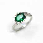 Sale - Simulated Emerald Ring - Vintage 14k White Gold Green Glass 1950s Bypass - Size 6 1/4 Oval Faceted Mid Century May Birthstone Jewelry