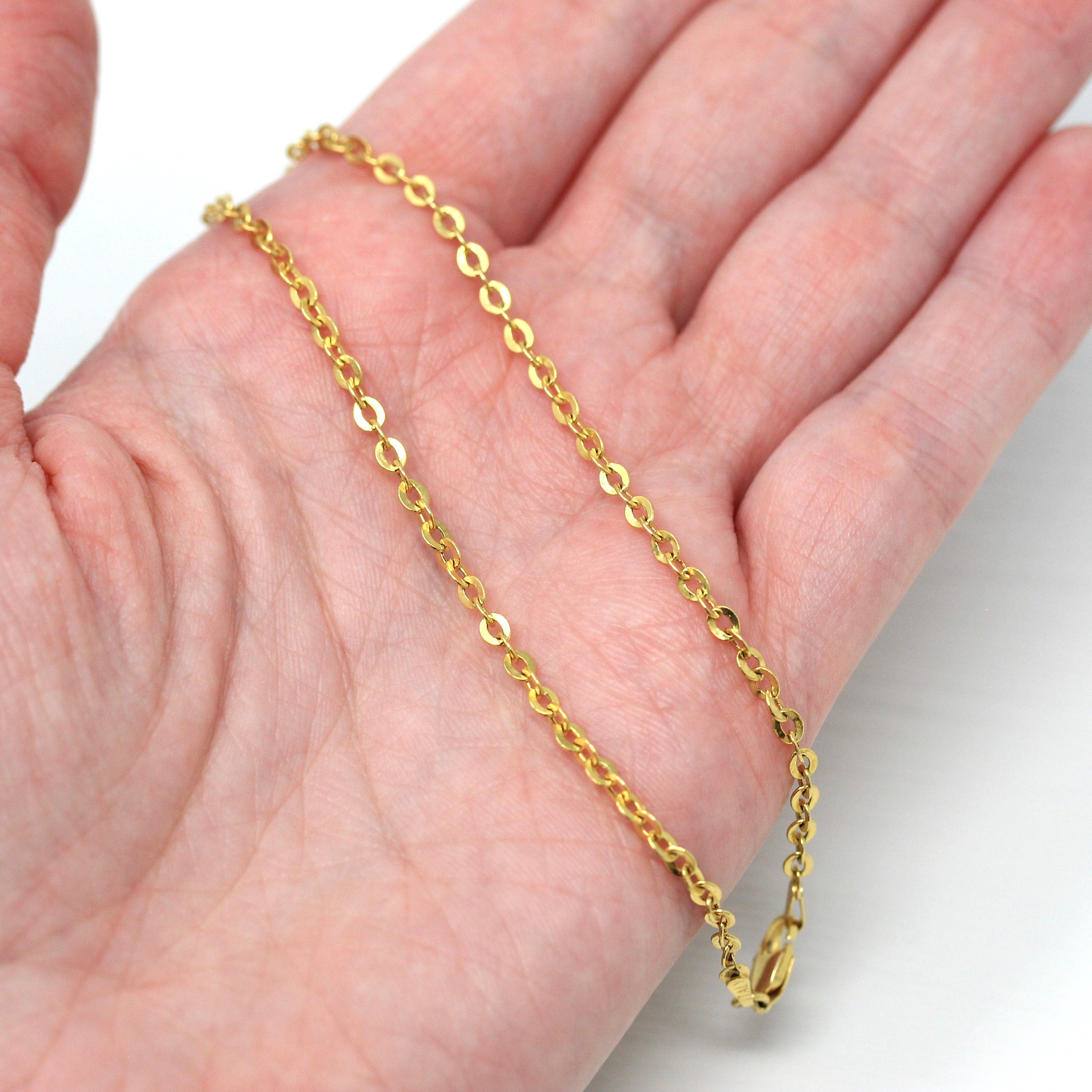 Sale - Cable Chain Anklet - Modern 14k Yellow Gold Minimalist Linked Style - Estate 2000s Y2K Era Open Metal Italy Fine Lobster Claw Jewelry