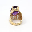 Sale - Amethyst Cocktail Ring - Retro 14k Yellow Gold Oval Cut 9.56 CT Purple Gem - Vintage Circa 1970s Era Size 4.5 Statement Fine Jewelry