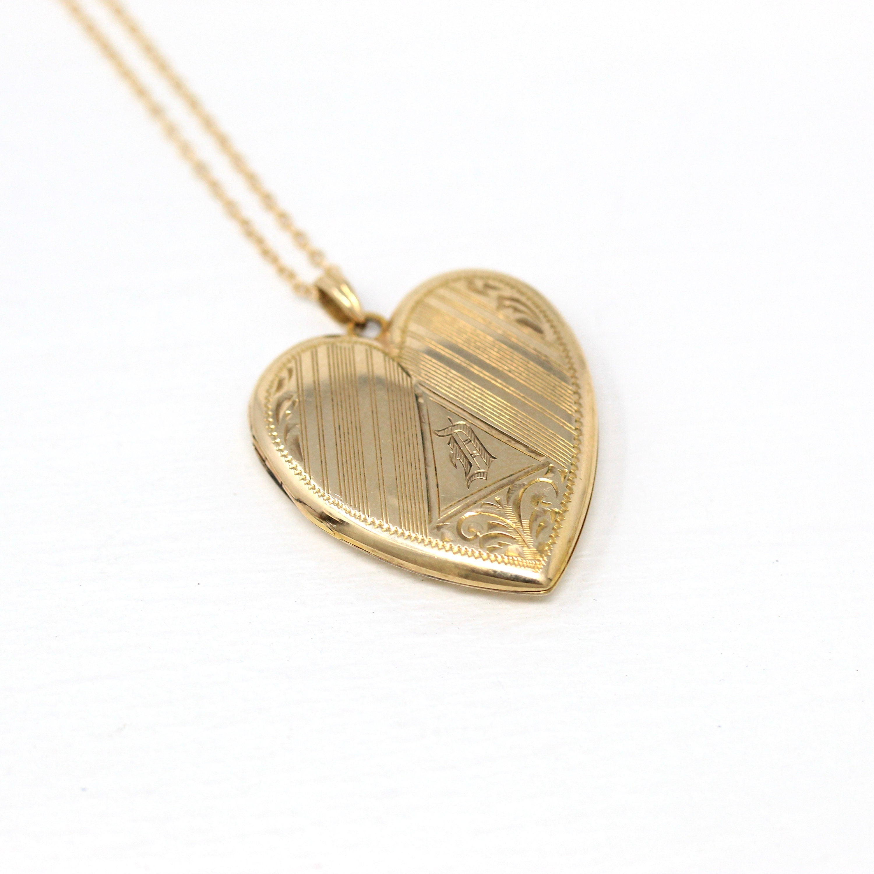 Engraved Heart Locket Pendant Necklace in 10K Gold - Gold