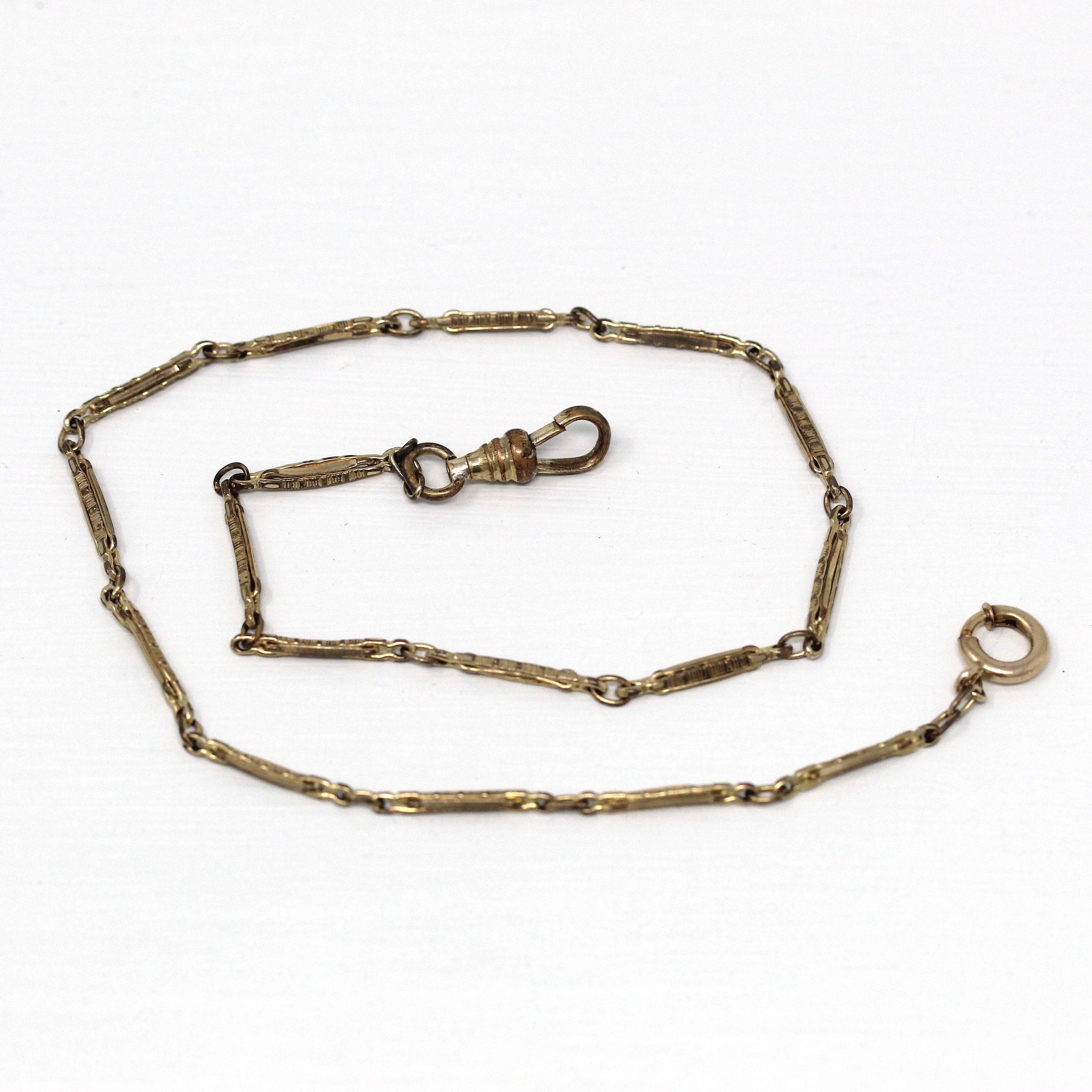 Antique 1900s gold filled vest clip pocket watch chain with carved