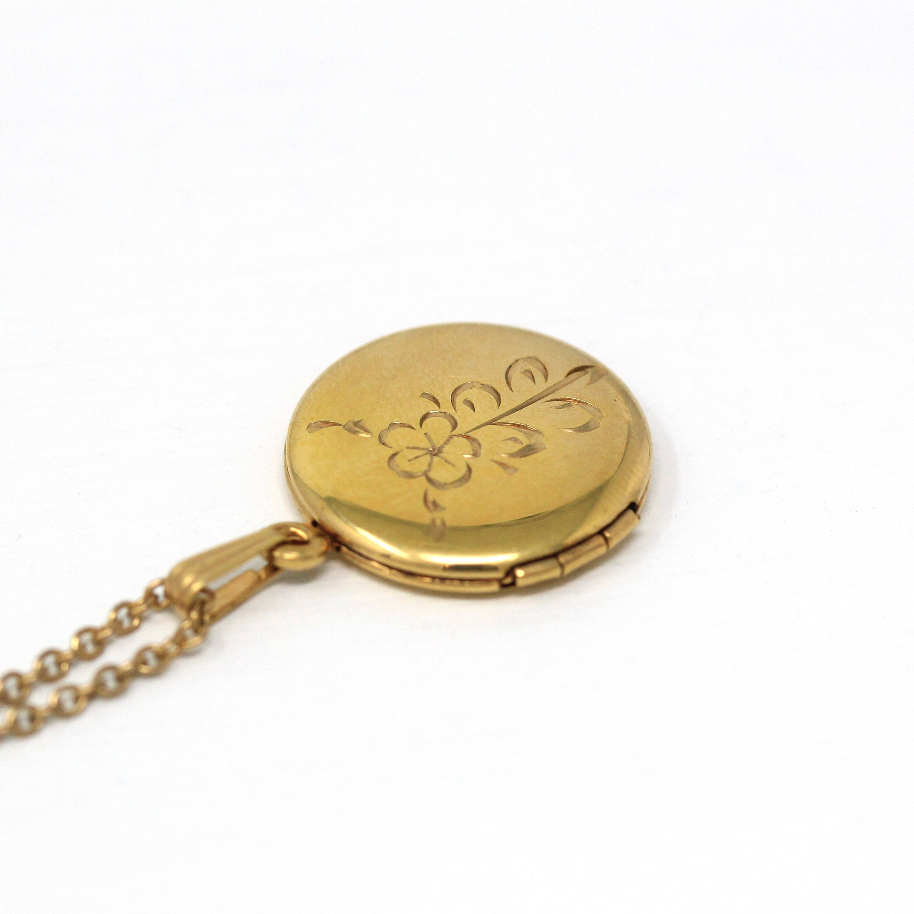 Engraved Flower Locket - Gold Filled - Vintage- Antique Locket