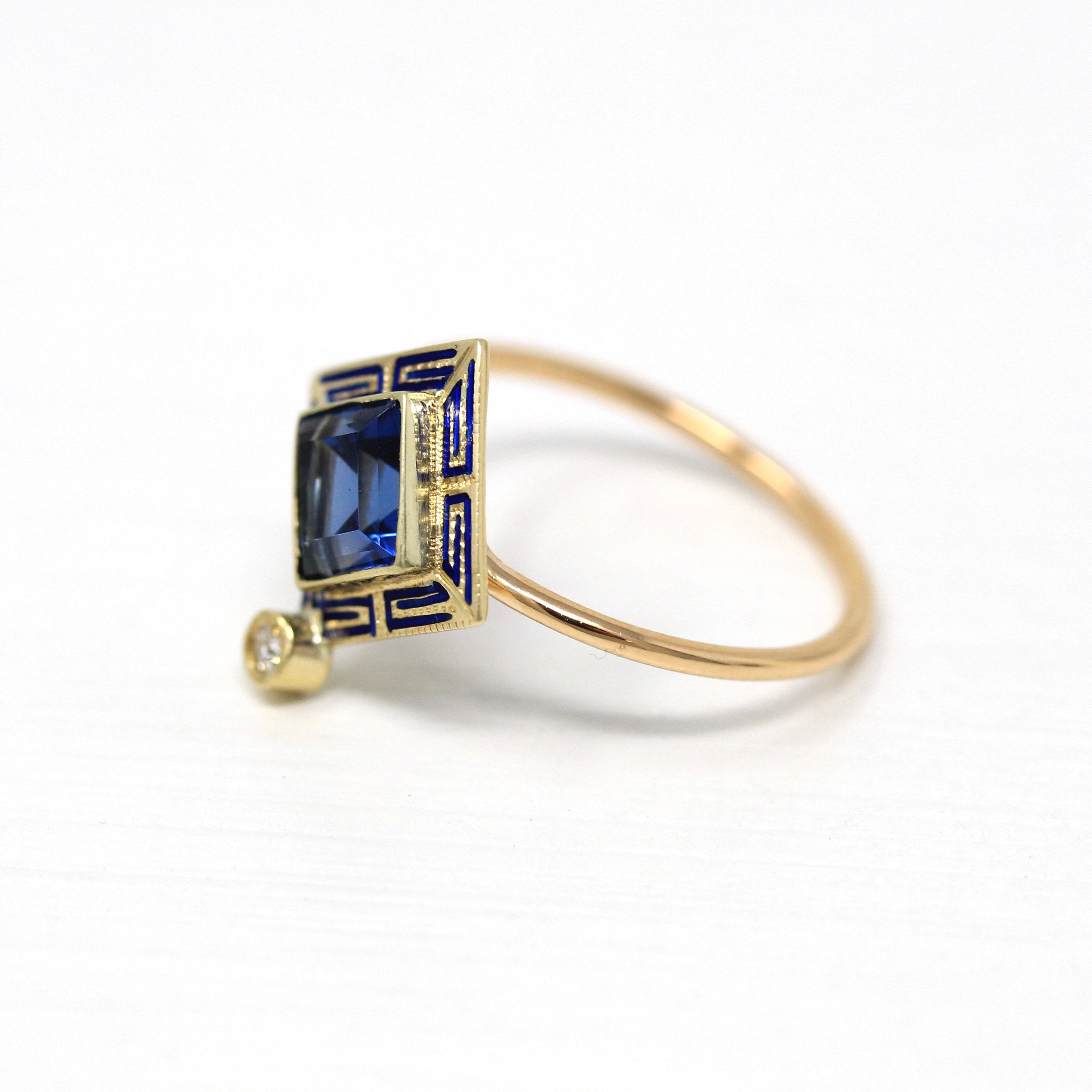 14K Yellow Gold Diamond and Sapphire Stick Pin, Art Nouveau, Circa