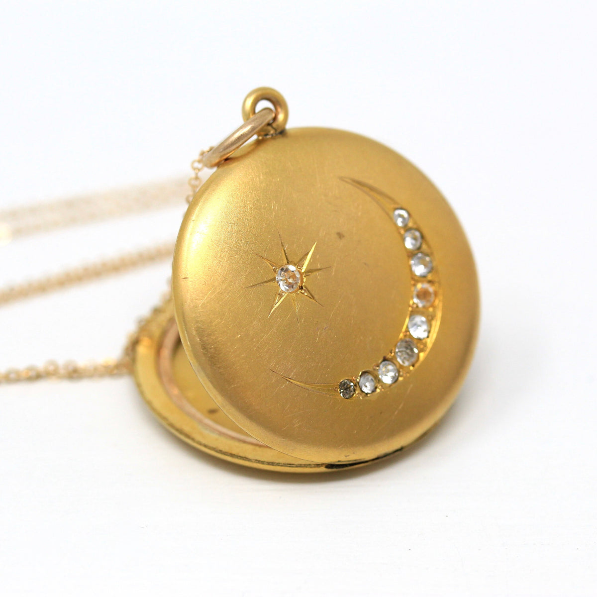 Star & Moon Locket - Antique Gold Filled Rhinestones Pendant Necklace – MJV