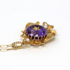 Genuine Amethyst Necklace - Late Victorian Art Nouveau 14k Yellow Gold Genuine Amethyst - Antique 18.9 CT Gem Circa 1900s Fine Charm Jewelry