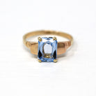 Created Spinel Ring - Retro Era 14k Yellow Gold Emerald Cut Faceted Blue 2.25 CT Stone - Circa 1940s Size 7.5 Solitaire Style Fine Jewelry