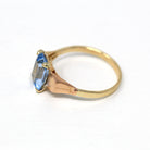 Created Spinel Ring - Retro Era 14k Yellow Gold Emerald Cut Faceted Blue 2.25 CT Stone - Circa 1940s Size 7.5 Solitaire Style Fine Jewelry