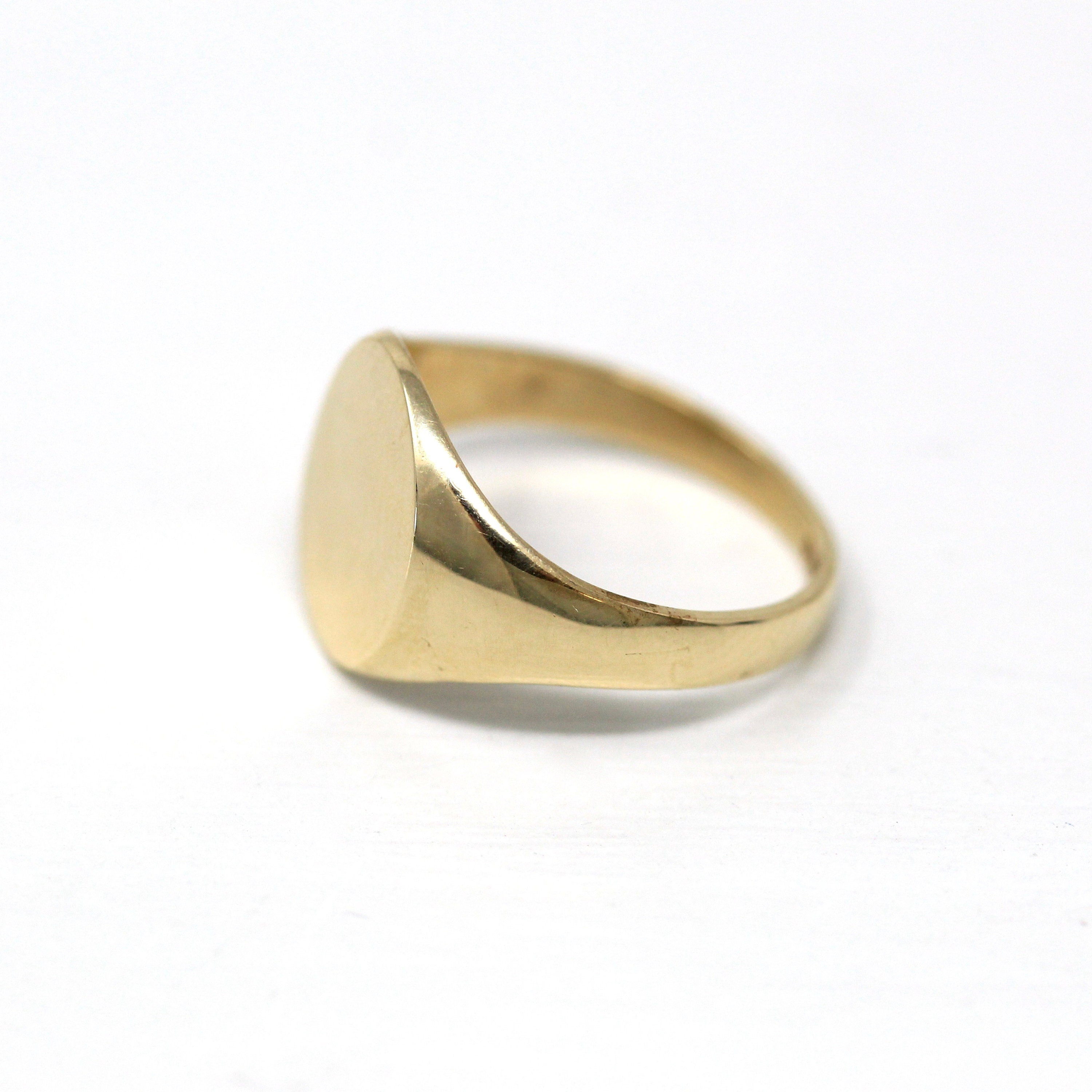 Blank Signet Ring - Retro 10k Yellow Gold Oval Personalize Engrave Let ...