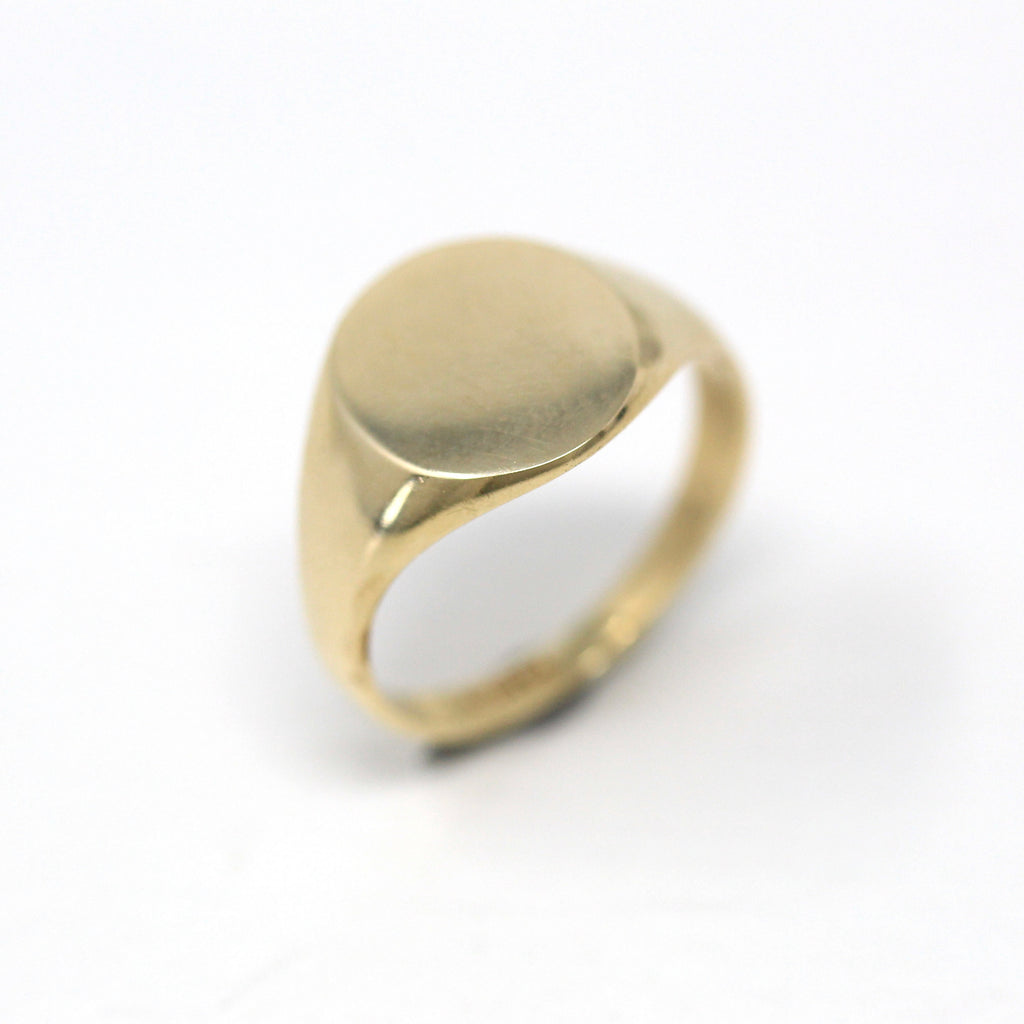 Blank Signet Ring - Retro 10k Yellow Gold Oval Personalize Engrave Let ...